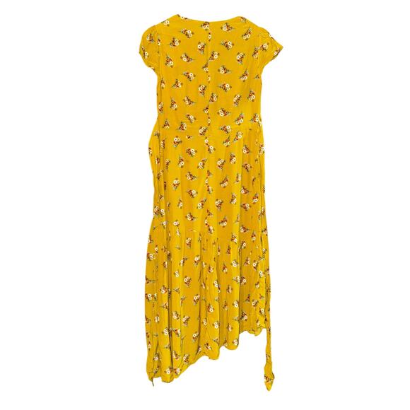 Boden Amee Midi Dress Asymmetrical Ruffle Floral Womens Sz 4 Cottagecore Mustard - Picture 9 of 13